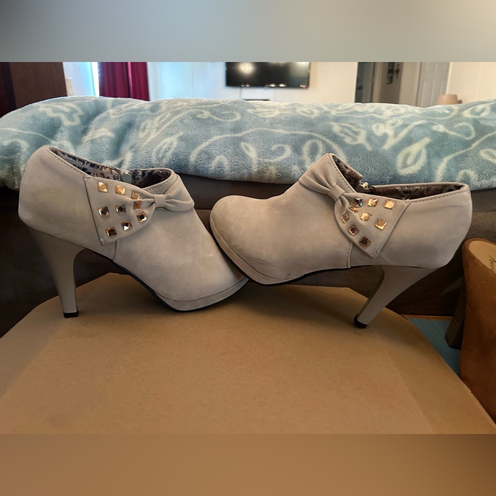 High hell ankle booties knot bow rhinestones
